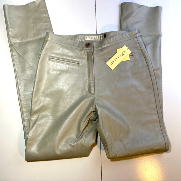 Excelled Grayish 100% Leather Vintage High Rise Motorcycle Inspired Pants NWT 8 - Picture 1 of 16